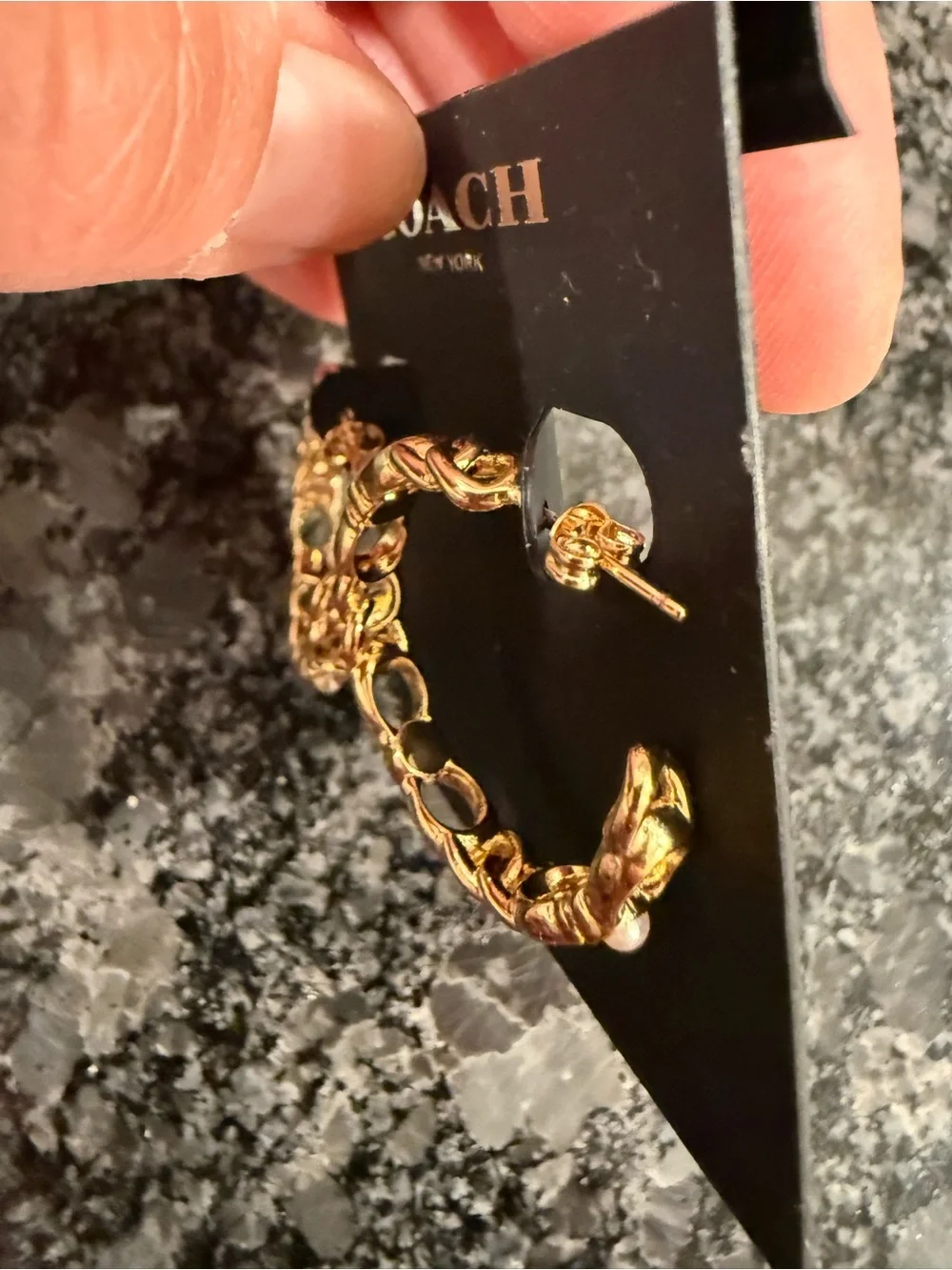 Coach Style Gold Braided Hoop with Pearl Style accent and “C” s Earrings - Picture 5 of 11